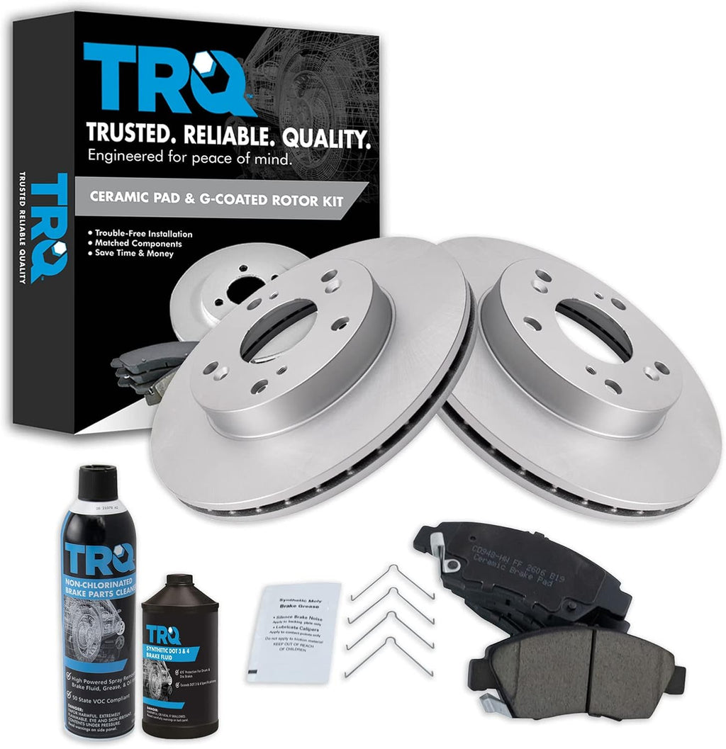 TRQ Front Brake Pad & Rotor Kit, with Chemical Kit Ceramic Premium G-Coated Compatible with 2002-2006 Acura RSX 2006-2011 Honda Civic 2011-2015 CR-Z