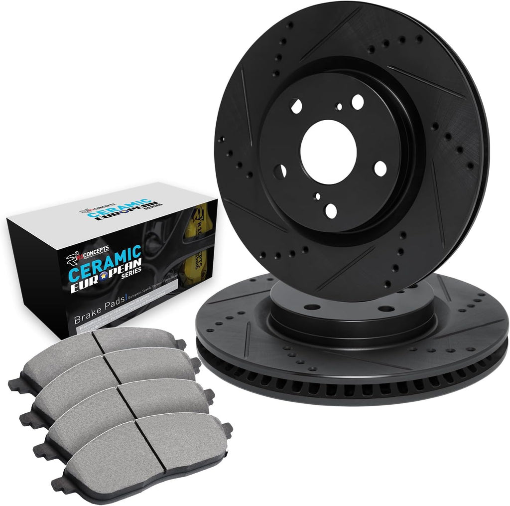 R1 Concepts Front Brake Kit Fits 2007-2010 Acura CSX; 2002-2006 Acura RSX; 2006-2011 Honda Civic| Euro Ceramic Brake Pads and Drilled Slotted Brake Rotors| 11.8' Front