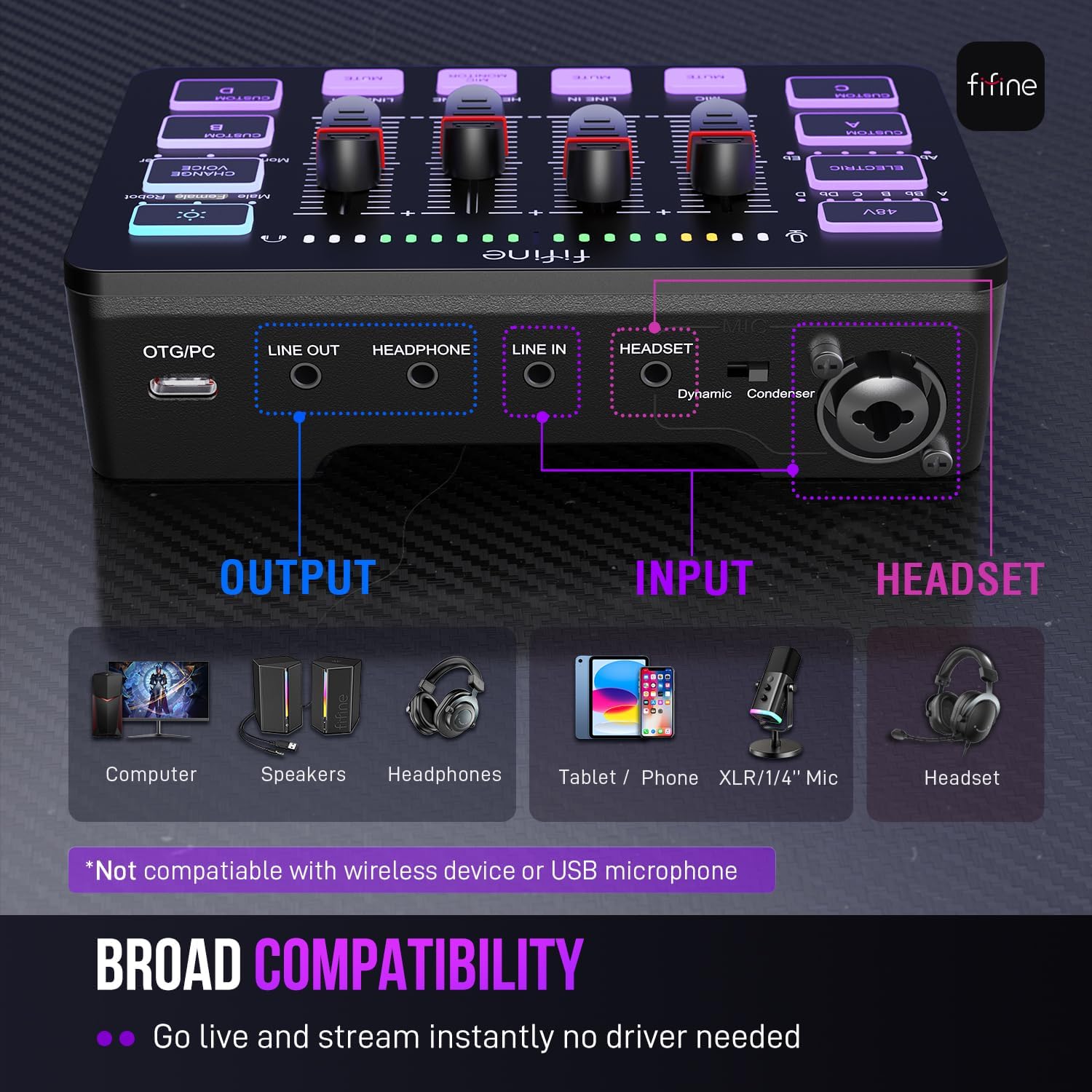 FIFINE Recording Vocal Low Profile Bundle with Arm Stand, Dynamic XLR/USB Mic, Gaming Audio Mixer, Wired Over-Ear Headphone for Podcast, Streaming, Game Voice, Music Creation