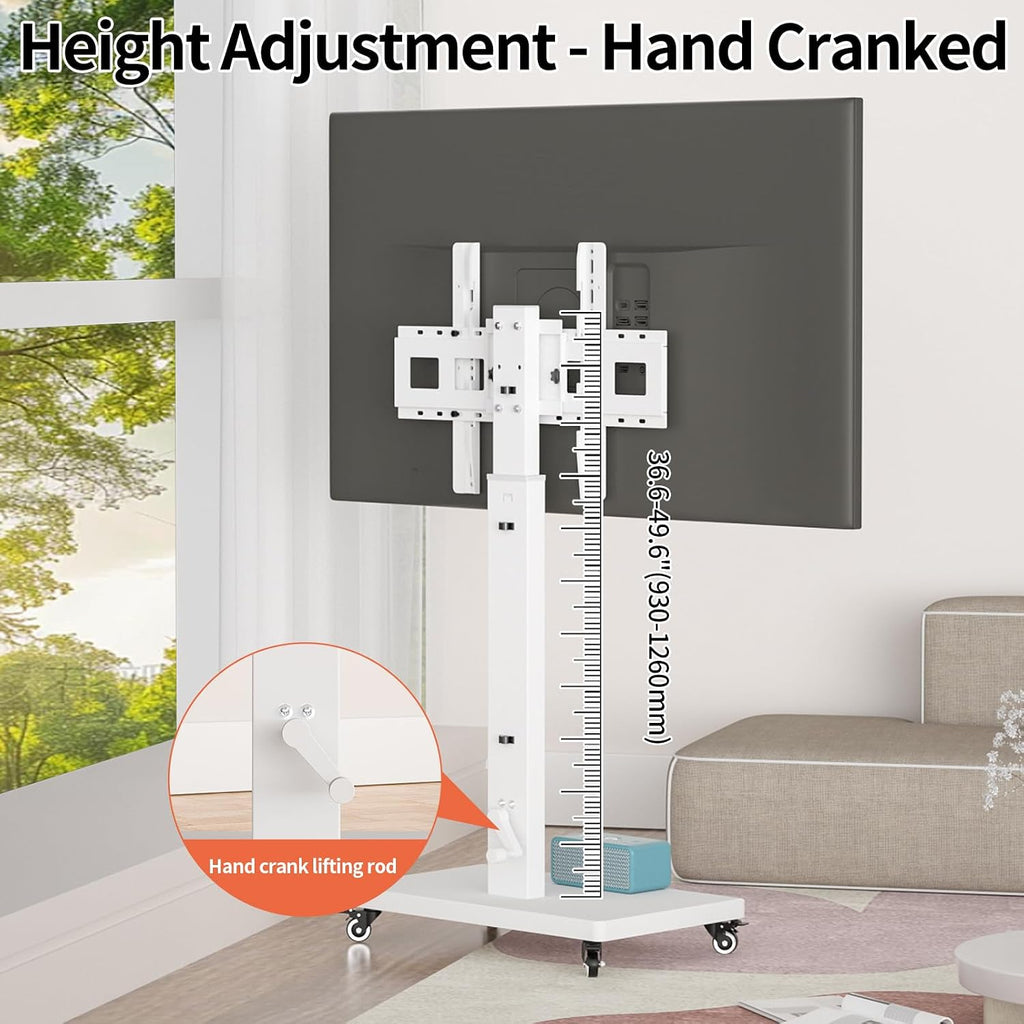 Mobile TV Cart Stand for 32-80 Inch TVs,90°Landscape to Portrait Rotating,Manual Height Adjustable Cart,Holds 110 Lbs,Max VESA 600x400mm,Portable tv Stand on Wheels,XL-XZ08W