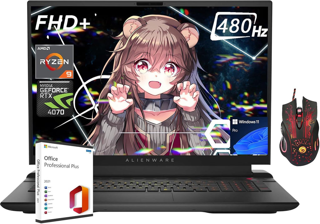 2024 Alienware M18 Gaming Laptop, 18' FHD+ 480Hz Display, AMD Ryzen 9-7845HX, NVIDIA GeForce RTX 4070, 64GB DDR5, 2TB SSD, Wi-Fi 6, Windows 11 Pro, with Microsoft Office Lifetime License&Gaming Mouse
