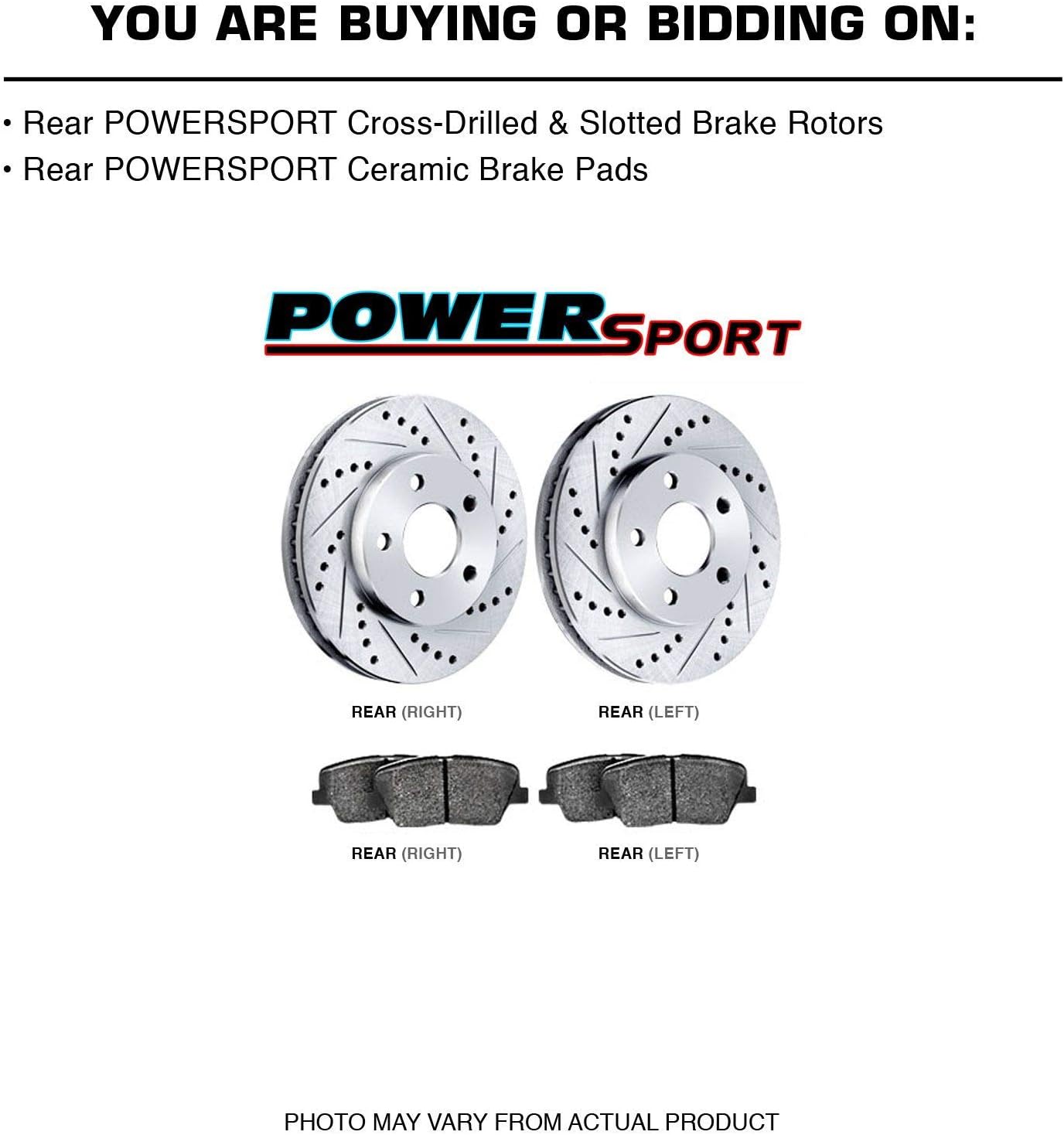 PowerSport Rear Brakes and Rotors Kit |Rear Brake Pads| Brake Rotors and Pads| Ceramic Brake Pads and Rotors |fits 2010-2019 Audi A3; Volkswagen Beetle, Golf, Golf SportWagen, Jetta