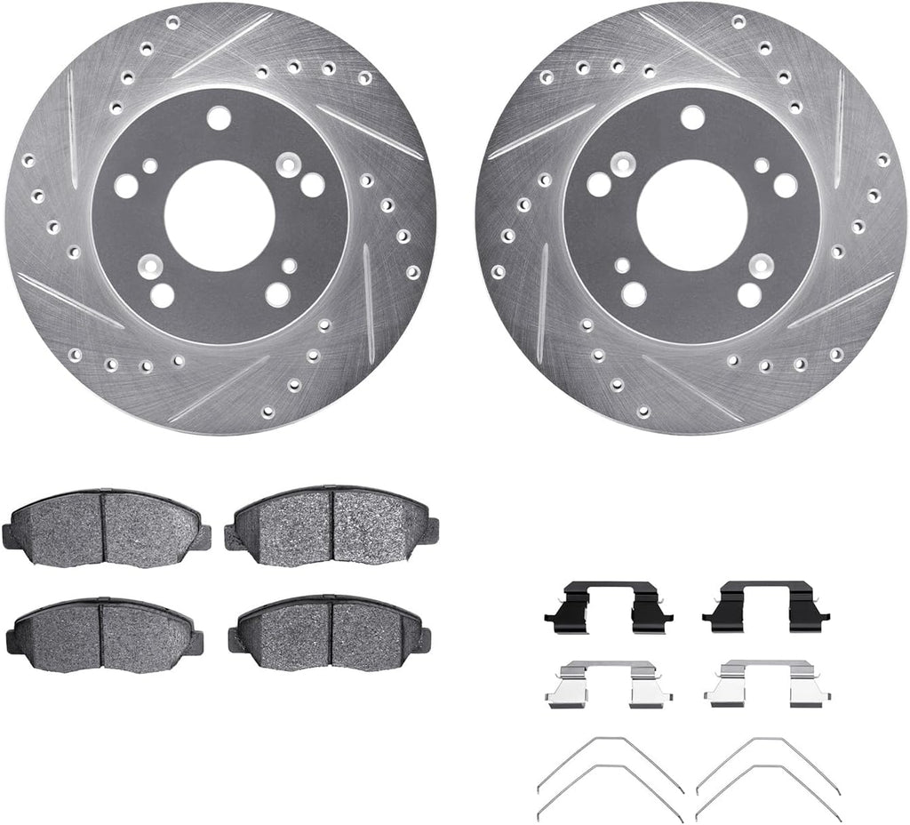 R1 Concepts Front Brake Kit Fits 2006-2011 Honda Civic| Performance Sport Pads, Drilled Slotted Rotors| Hardware| 10.3' Front