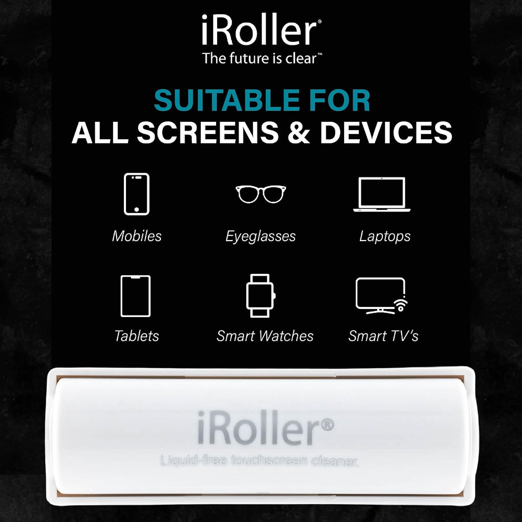Screen Cleaner by iRoller - Pack of 24 - No Need for Spray or Wipes, Liquid Free - Reusable & Washable -Portable iPad Screen Cleaner for Touchscreen- Ideal for Phone, iPhone, MacBook, Monitor - 3.5'