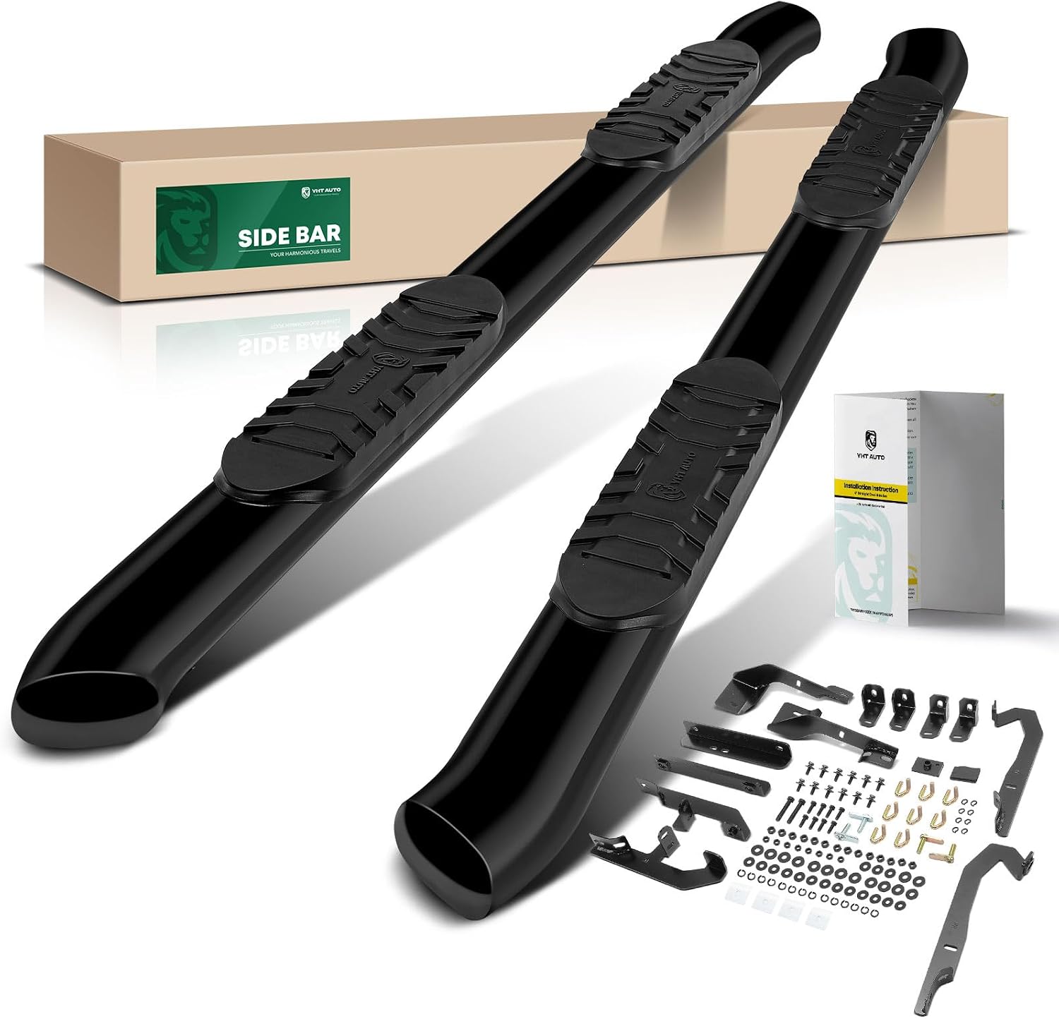 YHTAUTO 5 Inch Running Boards Side Steps Fit Ford Bronco Sport 2021-2026, SUV, Oval Bent Ends Carbon Steel Black Powder, Cab Side Step Rails Off-Road Exterior Accessories, Set of 2