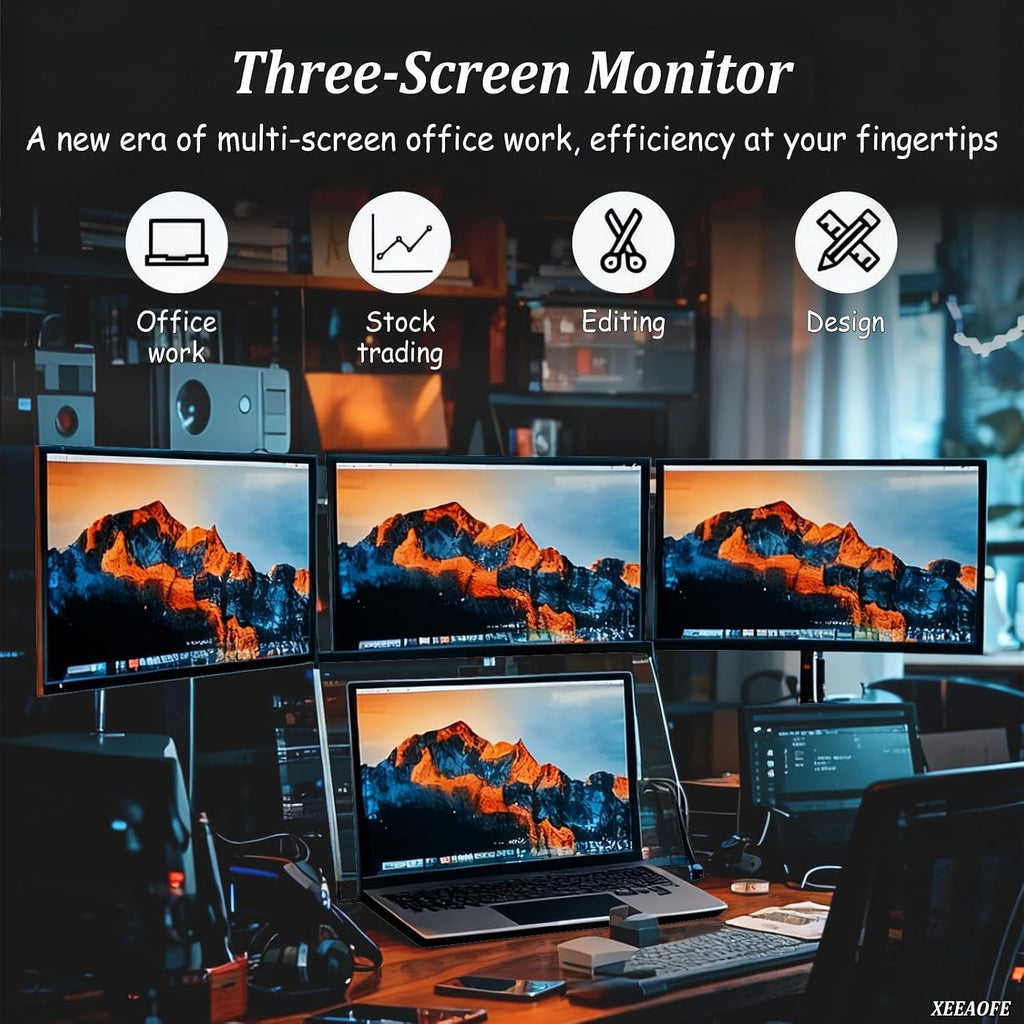 15.6' Portable Laptop Screen Extender – 1080p FHD Tri-Fold Monitor, 360° Rotatable Stand, Adjustable Viewing Angles, Compatible with Windows & macOS