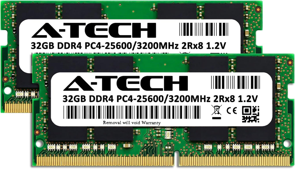 A-Tech 64GB (2x32GB) DDR4 3200 MHz SODIMM PC4-25600 (PC4-3200AA) CL22 2Rx8 Non-ECC Laptop RAM Memory Modules