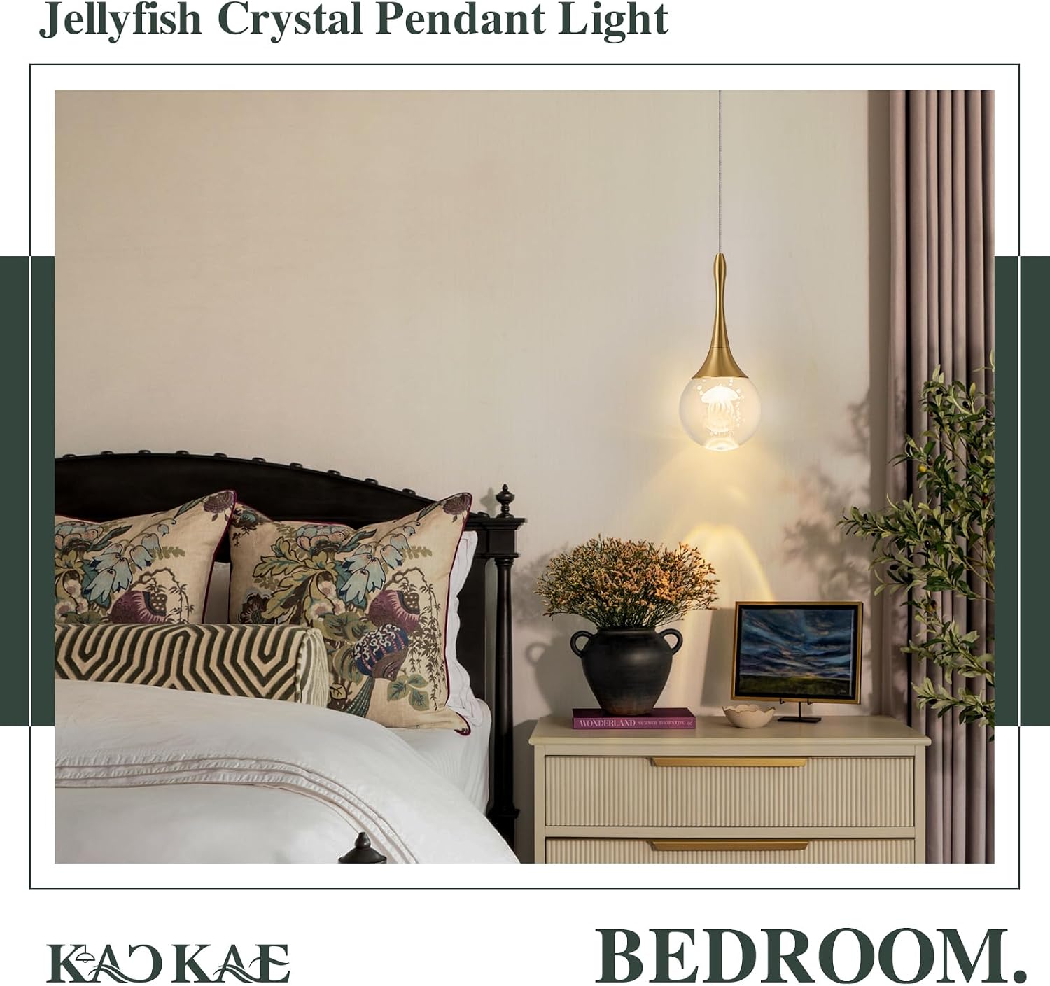 LED Pendant Light Kitchen Island Jellyfish Crystal Pendant Lights Dimmable Gold Modern Hanging Light for Bedroom Bathroom Living Room 3000K Warm White, 3 Pack