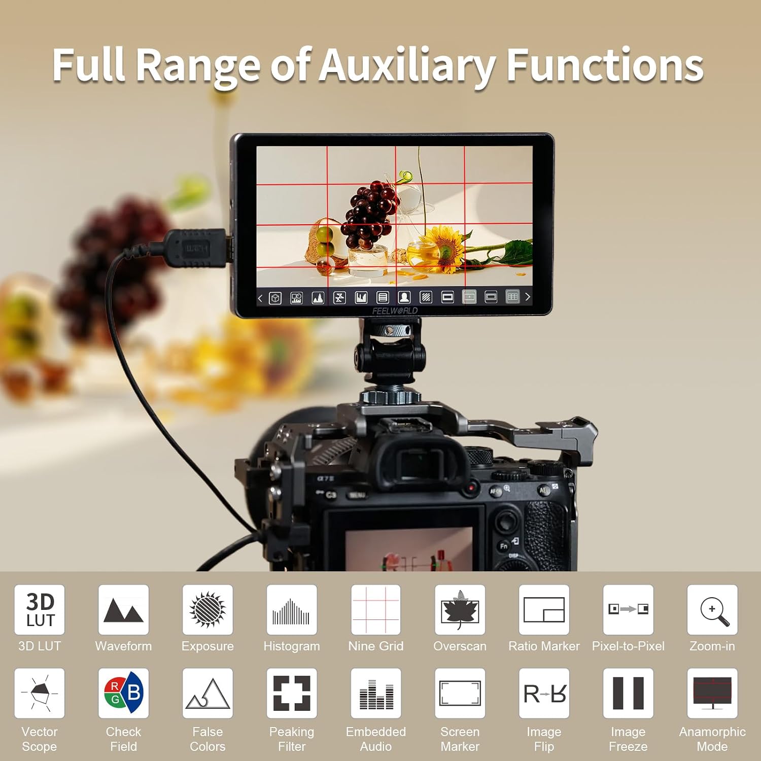 FEELWORLD P6XL 6 Inch High Brightness Touch Screen DSLR Video Monitor Built-in Battery 3000 mAh 1920x1080 4K HDMI Camera Field Monitor 1200 nits with Aluminium Shell