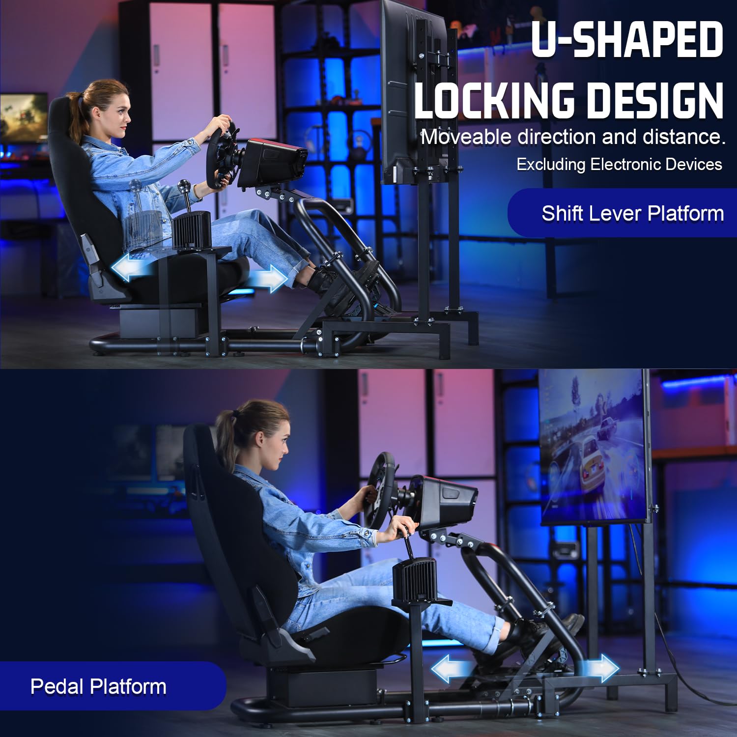 Marada Racing Simulator Cockpit with Monitor Stand Fit for Thrustmaster T500 T3PA,for PXN,for Logitech G923 G920,for FANTEC,Stable Strong Driving Cockpit with Black Seat,Not Included Wheel and Pedal