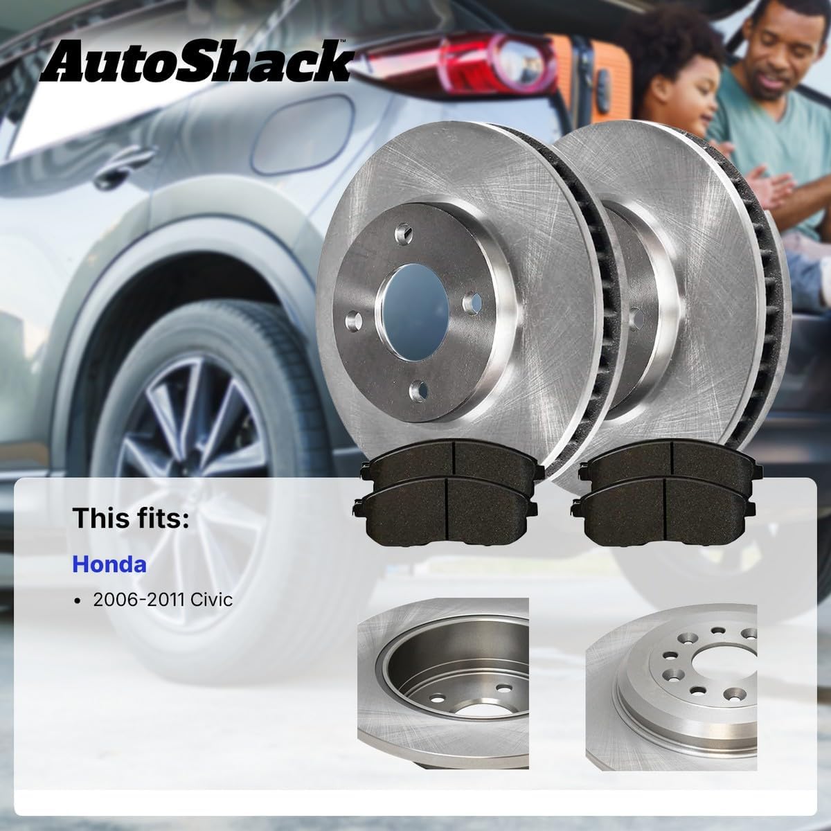 AutoShack Front & Rear Brake Rotors & Premium Pads for Honda, Civic 2006-2011, FWD L4 1.8L