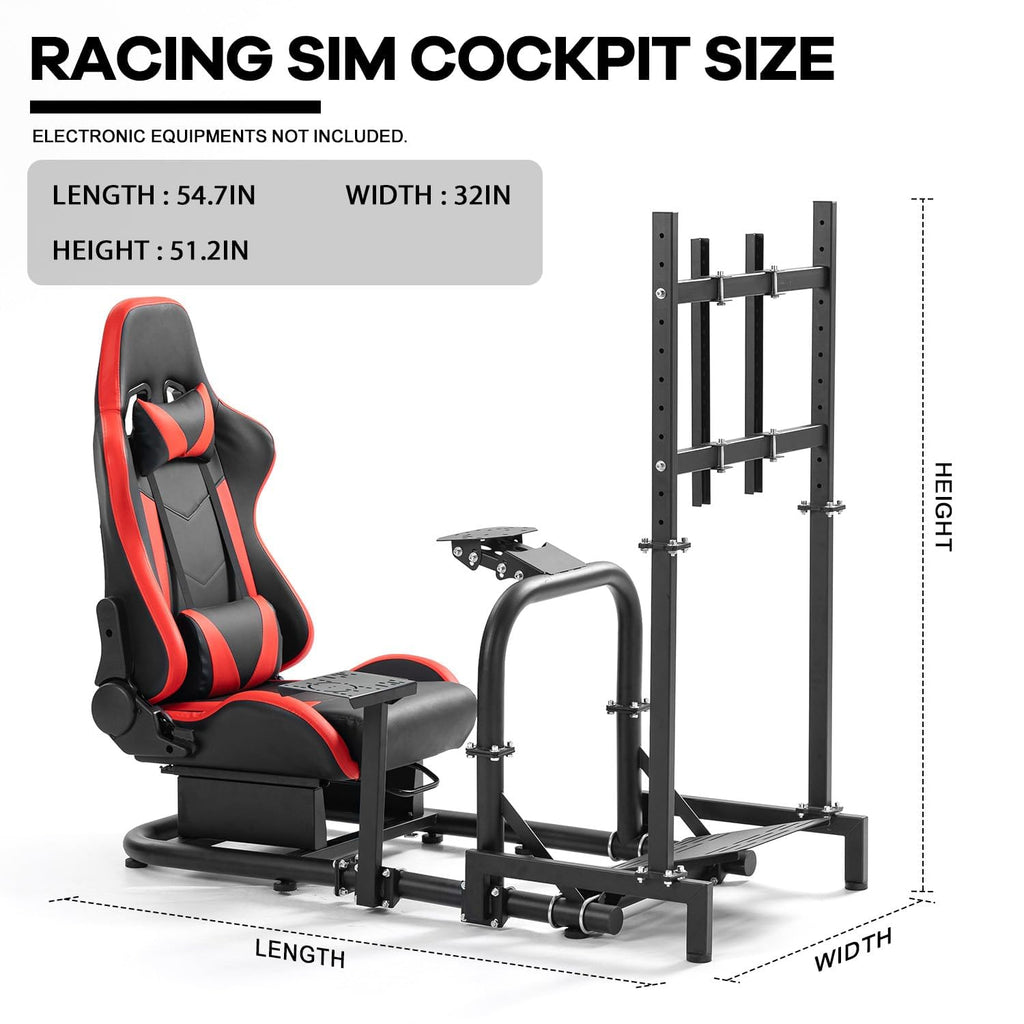 Anman Firm Racing Simulator Cockpit with Red Seat Fit for Logitech G27 G29 G920 G923, for Thrustmaster T300RS TX Motion Driving Wheel Stand Equipped with Display Stand,Shifter & Pedals Not Include