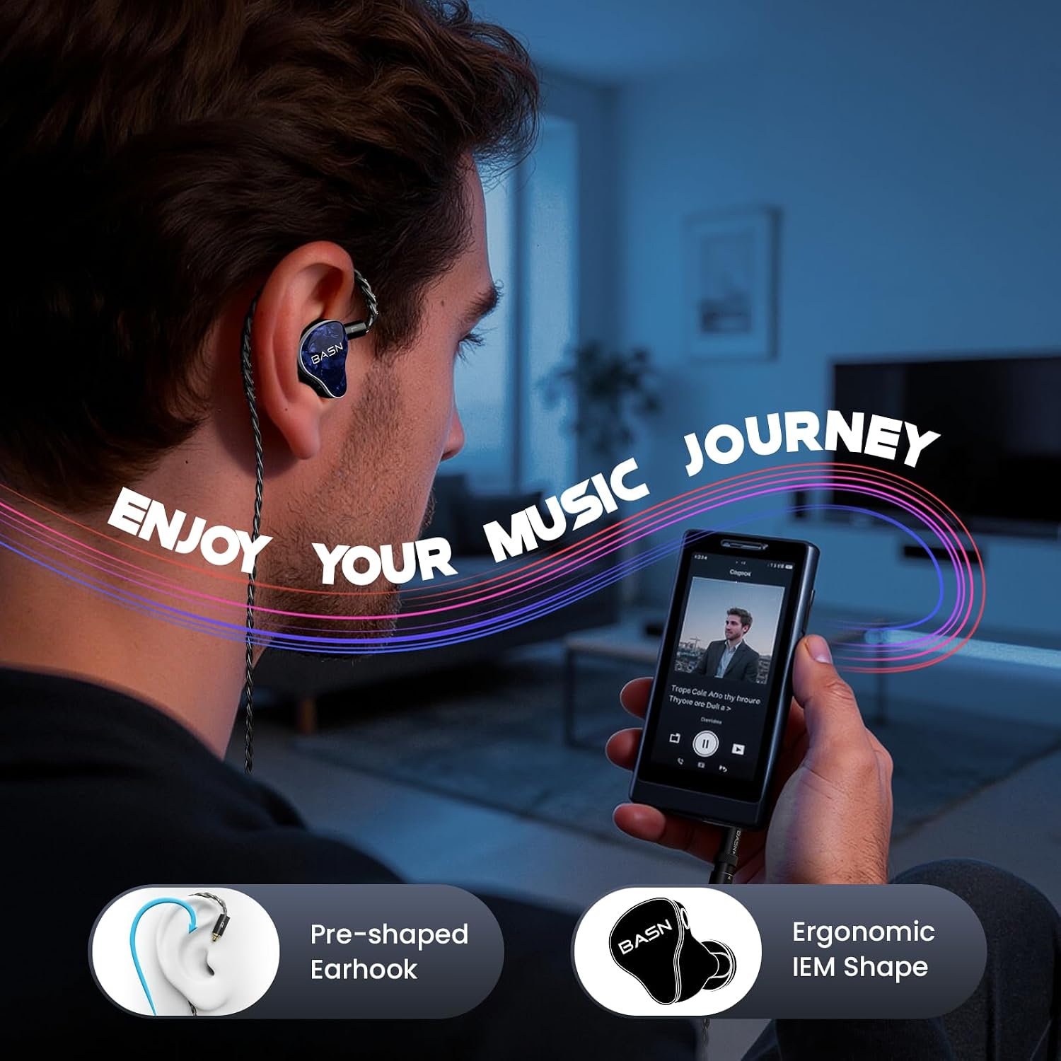 BASN Bmaster5 in Ear Monitors, 5 Drivers HiFi Drummer Stage Headphones, Professional IEM Earphones with MMCX Sliver-Plated OFC Cable & Portable Case for Musicians (Abyssal Blue, 3.5&4.4mm)