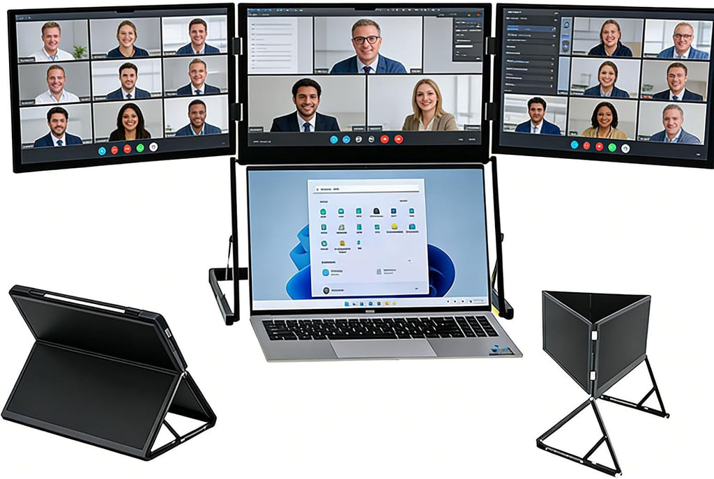 15.6 Pro Max 3 Screen Monitor with 1080p FHD IPS Display, 15.6' Portable Triple Monitor for Laptop, Pro Max Monitors with 360° Rotation Adjustable Viewing Angles