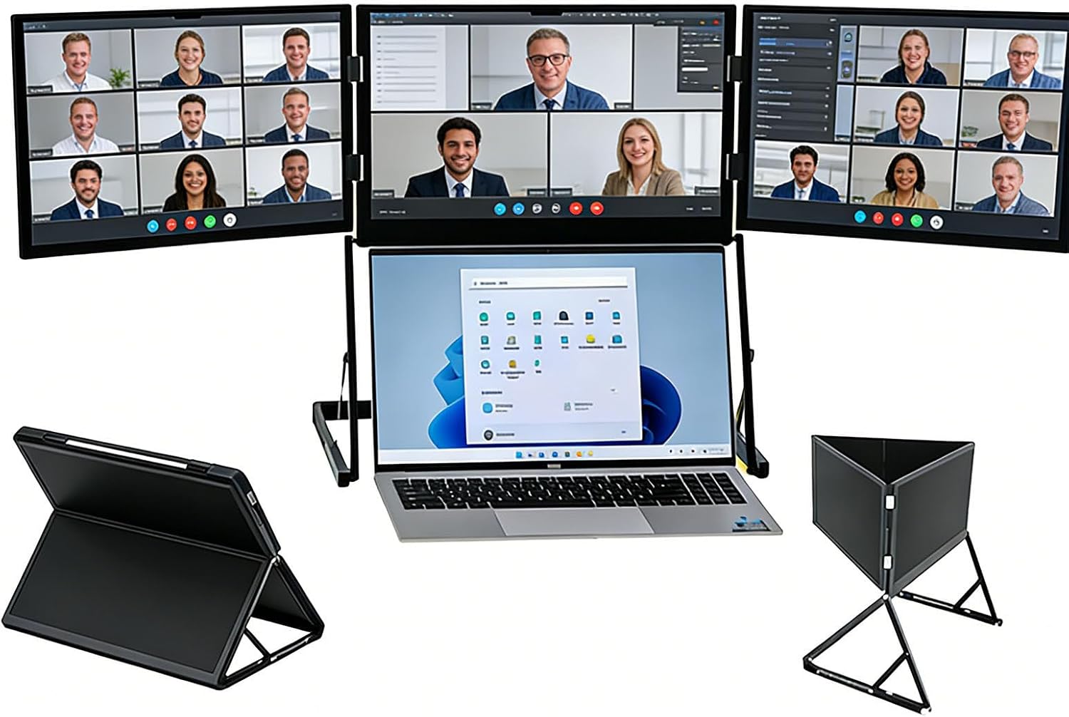 15.6 Pro Max 3 Screen Monitor with 1080p FHD IPS Display, 15.6' Portable Triple Monitor for Laptop, Pro Max Monitors with 360° Rotation Adjustable Viewing Angles