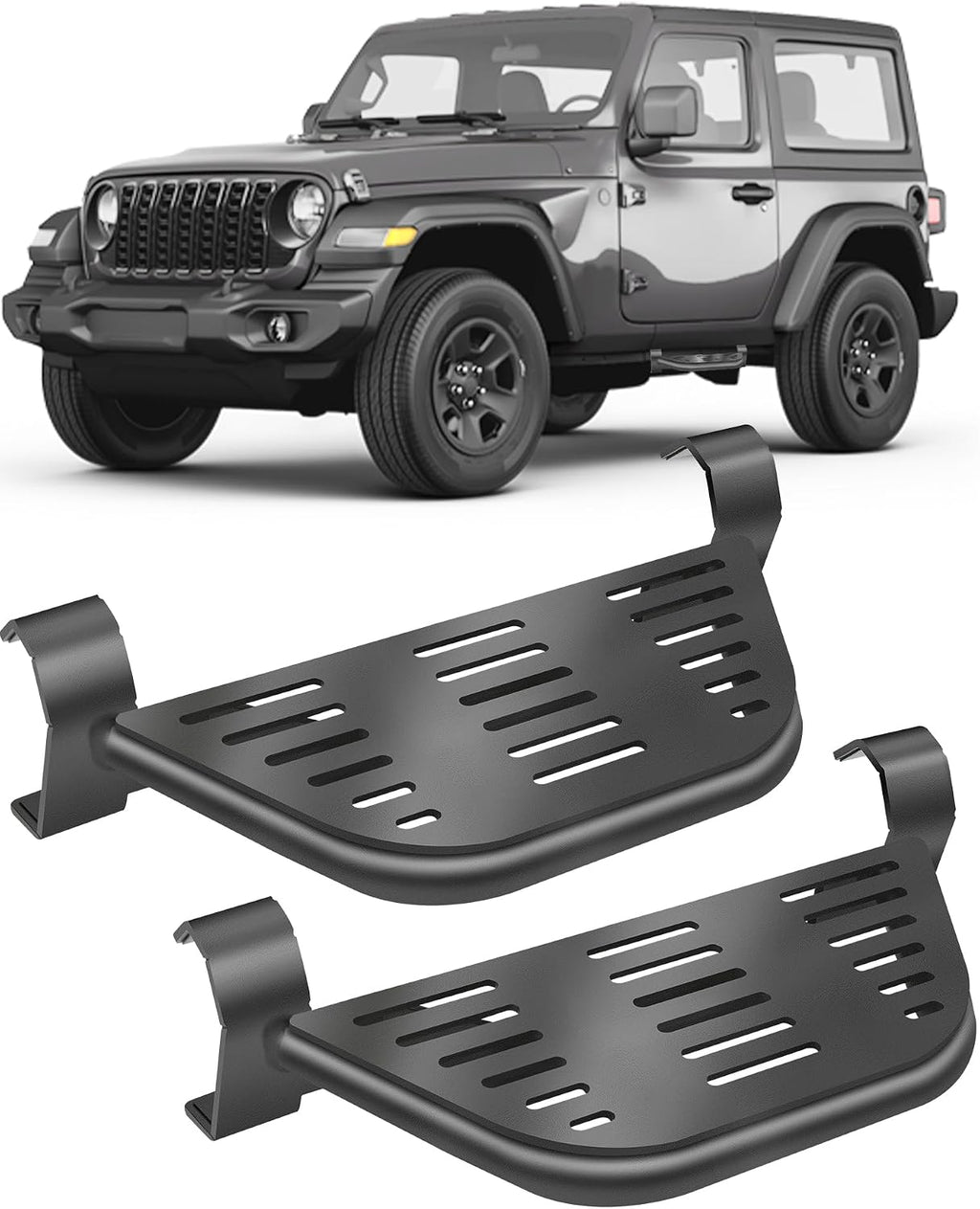 2 Pcs Rock Rails Side Steps Running Boards Fit for 2018-2026 Jeep Wrangler 2 Door & 2020-2026 Gladiator 2 Door with OEM Rock Rails
