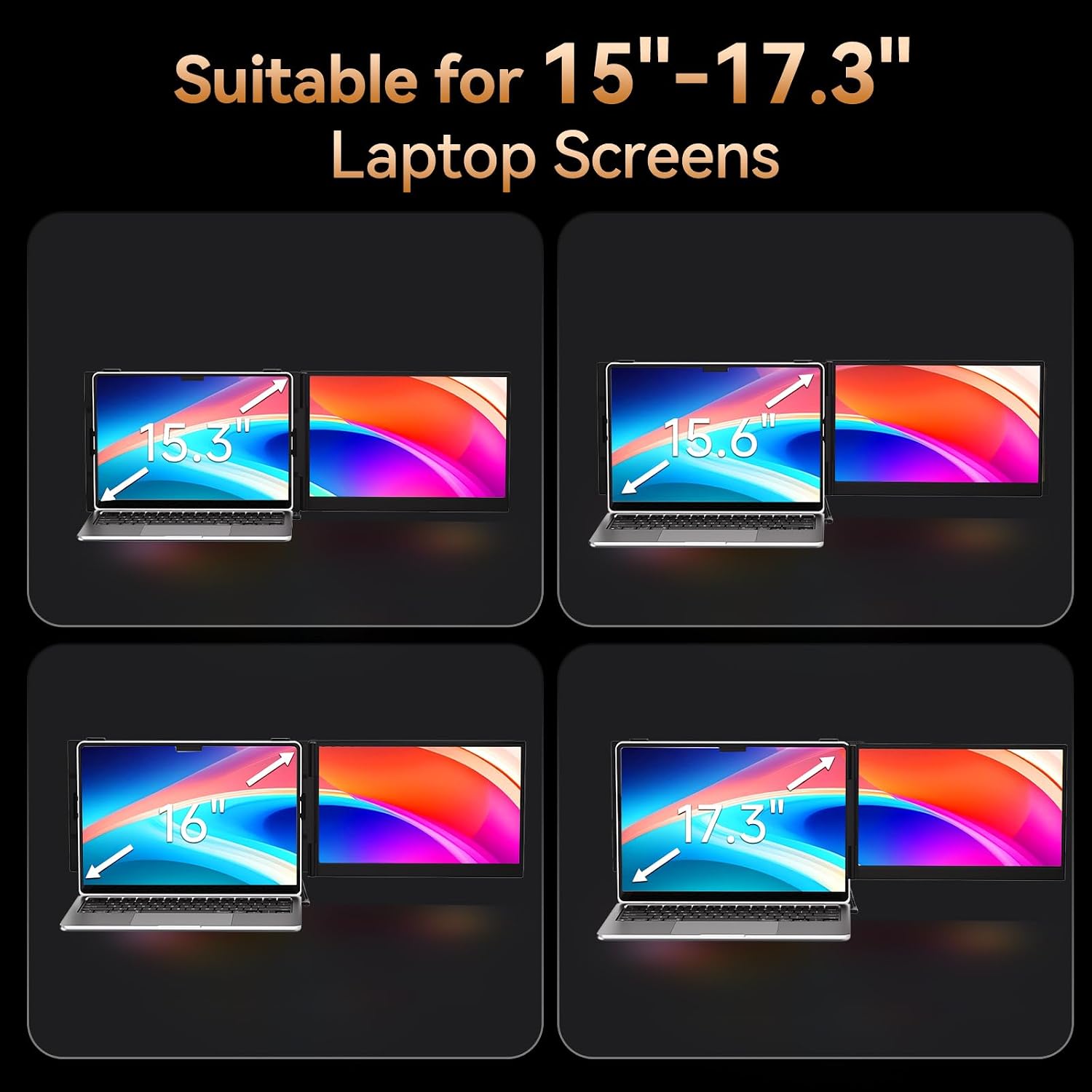 15.3' Laptop Screen Extender, Ultra-thin Portable Monitor FHD 1080P IPS, Dual Screen Extra Travel Monitor for Laptops 13-17' with USB-C/HDMI Port, Plug & Play for Windows/Mac/Android/Switch/PS