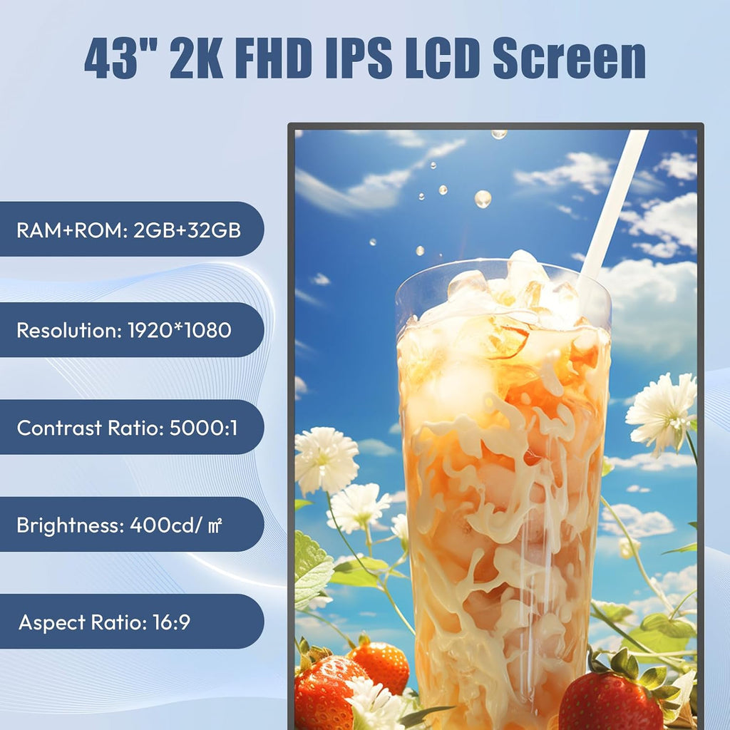 MWE 43 Inch Mobile Digital Signage Display Kiosk with Flight Case, Portable Digital Poster with Screen Mirroring App Publishing, Advertising Display Kiosk, Android OS