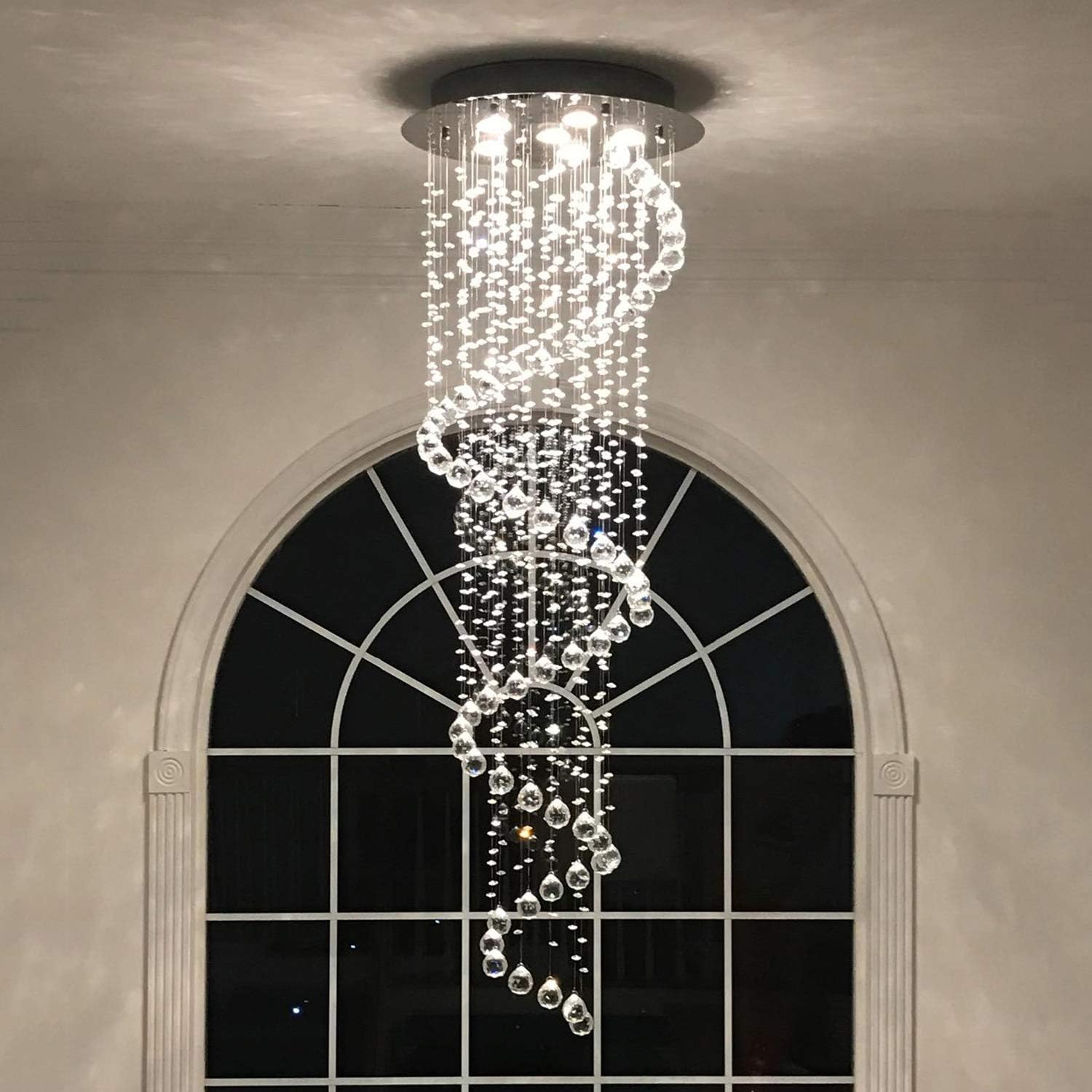 Elegant Spiral Crystal Chandelier Lighting, Clear K9 Crystal Raindrop LED Ceiling Lights Chrome Flush Mount Pendant Light Fixture for Livingroom Dining Room Hallway Stairway Foyer (D20'' H62'')