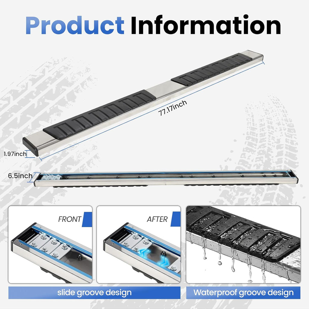 PZ 6' Running Boards Anti-Slip Side Steps Compatible with 2019-2025 Chevy Silverado/GMC Sierra 1500 Double Cab,2020-2025 for 2500HD 3500HD,500LBS No Drill Truck Running Boards Direct Fit Nerf Bar