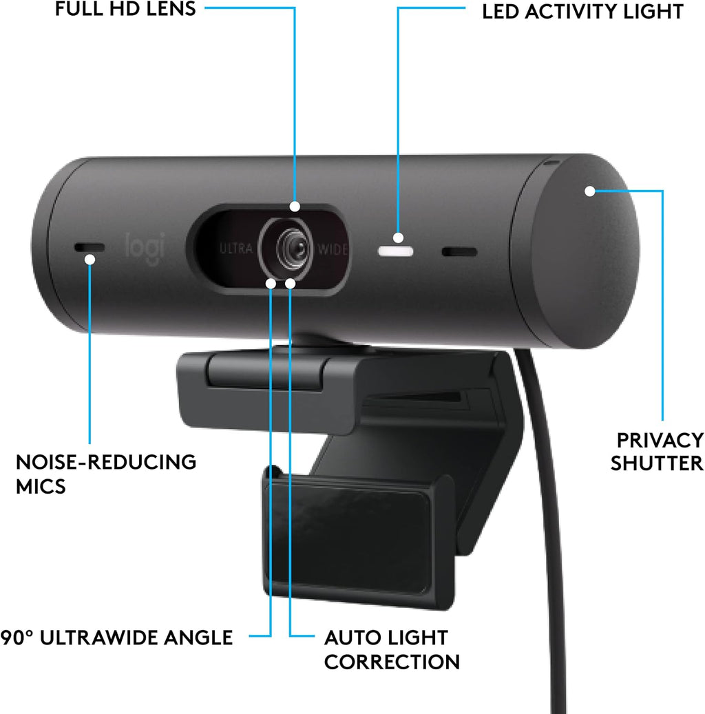 Logitech Brio 501 Full HD Webcam and Zone Vibe 100 Wireless Headphones with Noise-Canceling Mic, Works with Microsoft Teams, Google Meet, Zoom, Mac/PC - Black