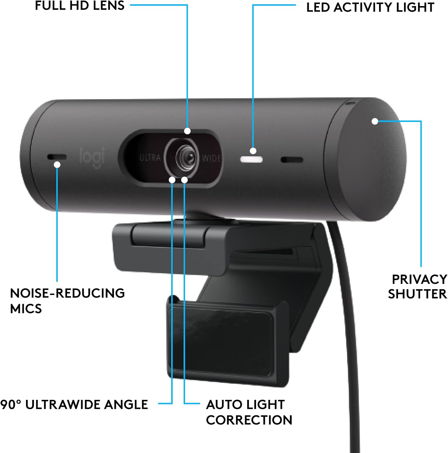 Logitech Brio 501 Full HD Webcam and Zone Vibe 100 Wireless Headphones with Noise-Canceling Mic, Works with Microsoft Teams, Google Meet, Zoom, Mac/PC - Black