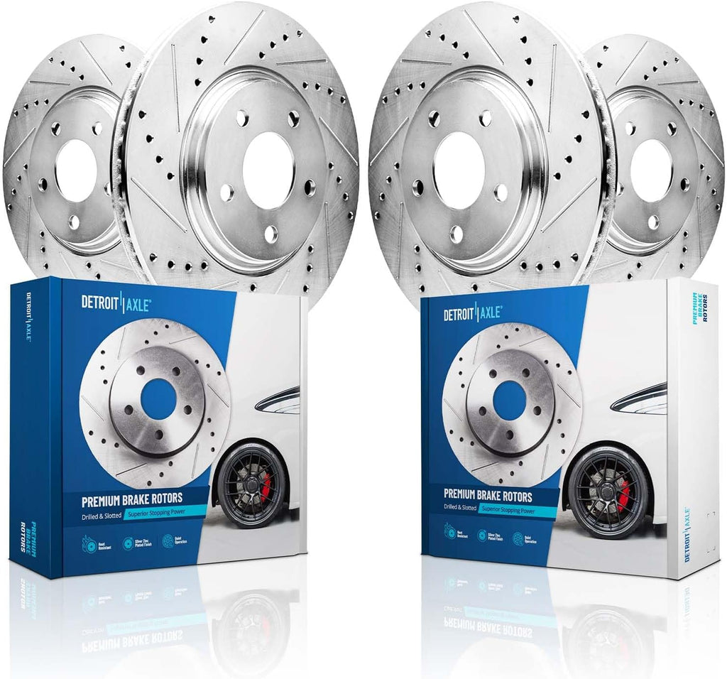 Detroit Axle - 11.4'' Front and 12.13'' Rear Drilled Slotted Disc Brake Rotors Replacement for 2004-2017 Nissan Quest - 4pc Set