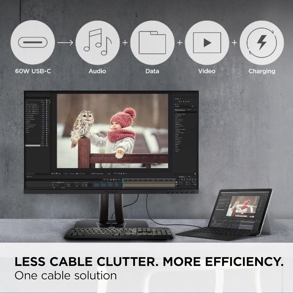 ViewSonic VP275-4K 27 Inch 4K ColorPro Monitor Designed for Surface, IPS with 100% sRGB and Pantone Validated for Improved Workflows, Advanced Ergonomics, and 60W USB-C Inputs
