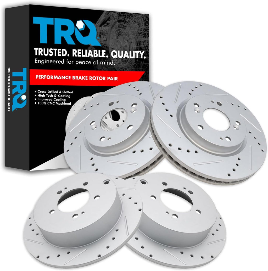 TRQ Performance Front and Rear Brake Rotor Set G Coated Slotted Drilled Compatible with 2007-2013 Mitsubishi Outlander