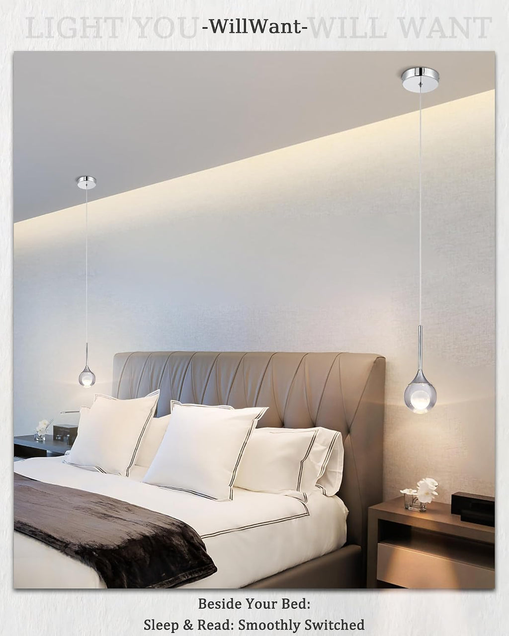 2 Pack Modern Crystal Moon Pendant Lights, Dimmable Natural White (3000K) LED Hanging Light Fixture for Kitchen Island Dining Room Bar Bedroom, Chrome Finish