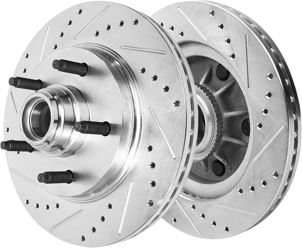 Detroit Axle - 4pc Front Brake Kit for 1999-2003 Ford F-150 2002 Lincoln Blackwood, Drilled and Slotted Disc Brake Rotors Ceramic Brakes Pads with Hardware Replacement : 12.13' inch Rotor