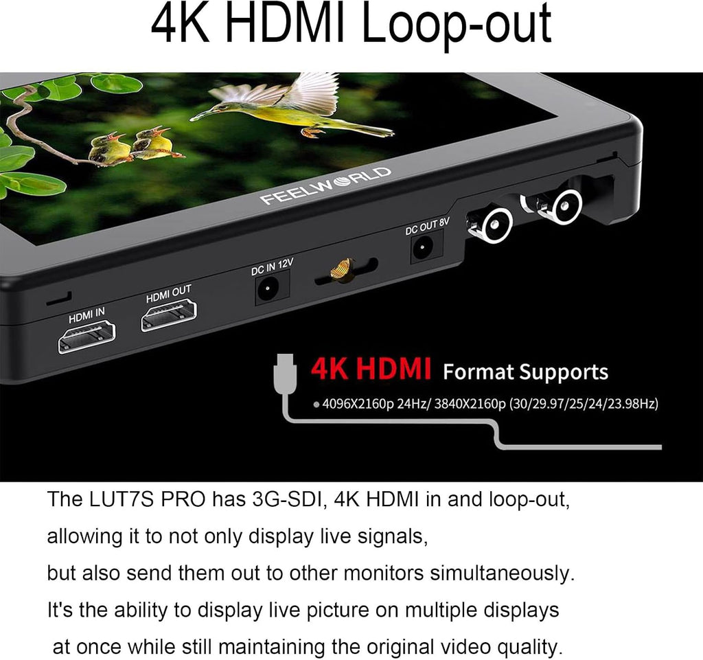 FEELWORLD LUT7S PRO 7 Inch 2200nits DSLR Camera Field Monitor 3D LUT Touch Screen 4K HDMI 3G-SDI Input Output 1920X1200 IPS Panel
