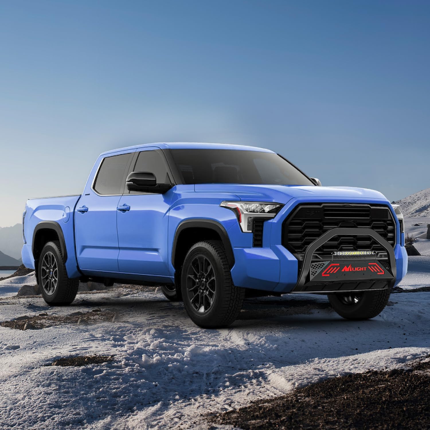 Nilight Bull Bar with Light Bar&License Plate Hole Compatible with Toyota Tundra 2022 2023 2024 Truck Brush Guard, Front Bumper Push Bar w/Grille Skid Plate Light Mount