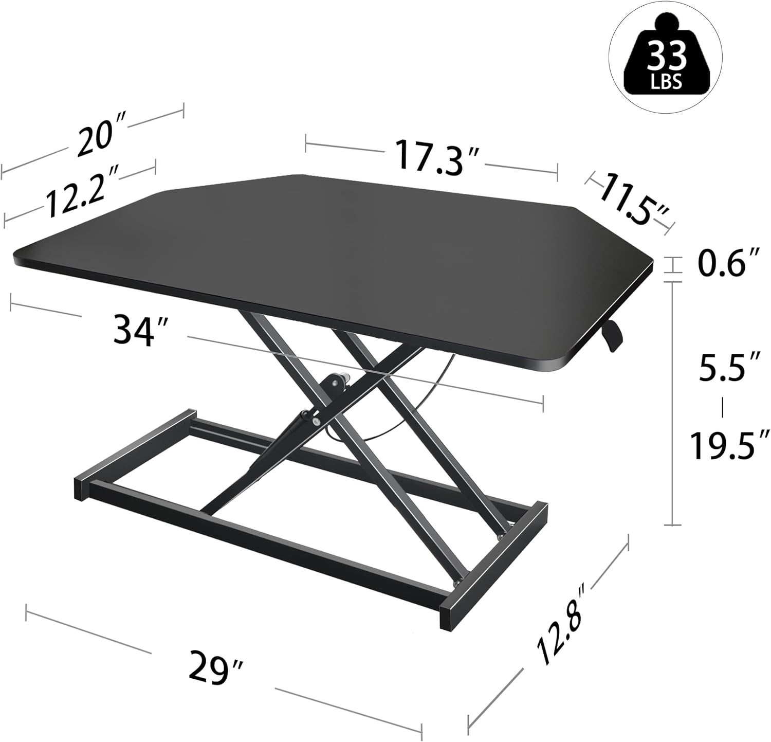 Aconcept 34 inch Black Corner Height Adjustable Standing Desk Converter, One-Click Sit to Stand up Desk Riser, Pre-Assembled Dual Monitor and Laptop Workstation