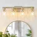 4-Light Bathroom Light Fixtures Modern Gold Vanity Lights with Water Ripple Glass Wall Sconces Over Mirror for Bathroom, Powder Room, Living Room