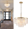 17.72' Capiz Shell Chandelier, 5 Light Modern Coastal Chandeliers, Gold Dining Room Light Fixture, Natural Seashell Hanging Light Fixtures for Living Room Bedroom Kitchen Foyer Bathroom