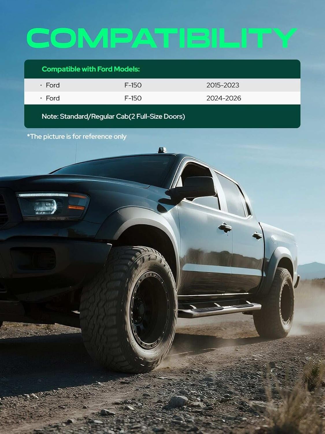 YHTAUTO 4 Inch Running Boards Fit Ford F-150 2015-2026, Standard/Regular Cab, Oval Straight Side Steps Carbon Steel Step Bars Off-Road Exterior Accessories