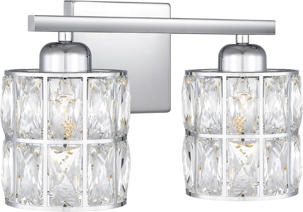 Quoizel Gibson Bath Vanity Lights, 13 Inch 2-Light Polished Chrome Bathroom Lighting Fixtures Over Mirror, Clear Beveled Crystal Shade, Contemporary Wall Mount Light for Bathrooms, Kitchen or Hallway