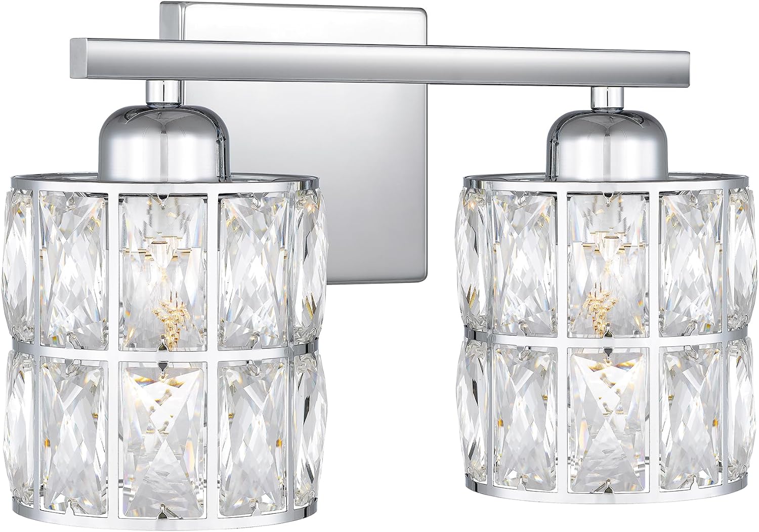 Quoizel Gibson Bath Vanity Lights, 13 Inch 2-Light Polished Chrome Bathroom Lighting Fixtures Over Mirror, Clear Beveled Crystal Shade, Contemporary Wall Mount Light for Bathrooms, Kitchen or Hallway