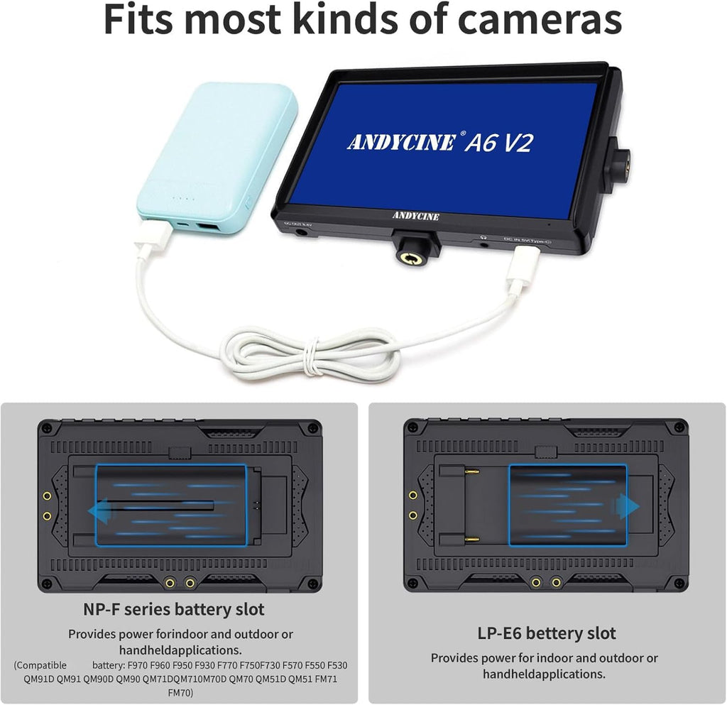 ANDYCINE A6 V2 6 Inch HDMI Field Monitor 1920x1080 Camera Fiedl Monitor Bundle with 4k HDMI in/Out Tilt Arm, Power Output, Battery & Carry Case Included