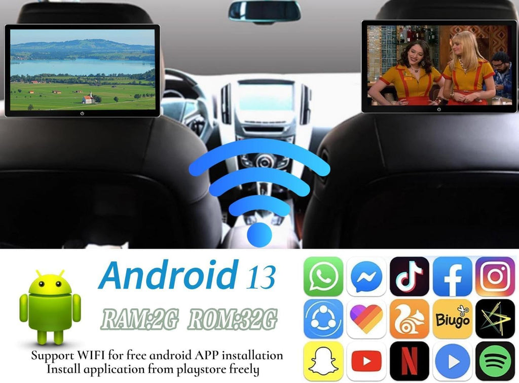 10.1 Inch 4K Android 13 NOAUKA Car TV Headrest Monitor for Cars Back seat,Support Phone Wireless Mirror Link Touch Screen,HDMI Input,USB/SD Card Tablet Portable Multi-Media Video Player,WiFi2+32G 2PCS