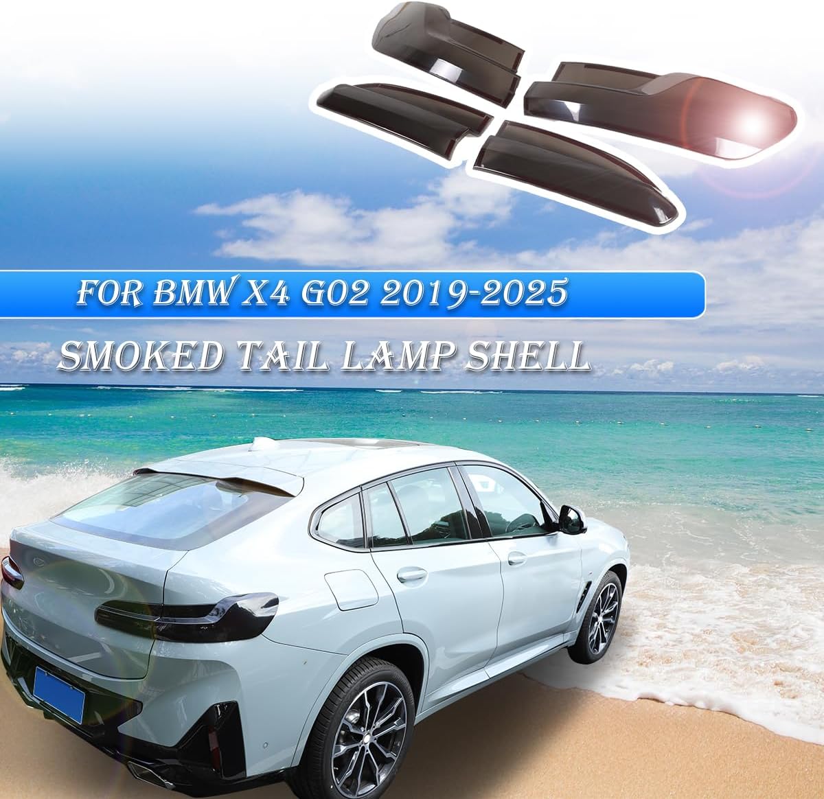 ABS Black Rear Tail Light Lens Taillight Kit Compatible with BMW X4 G02 X4 M 2019-2025 Car Exterior Taillight Protection Cover Accessories