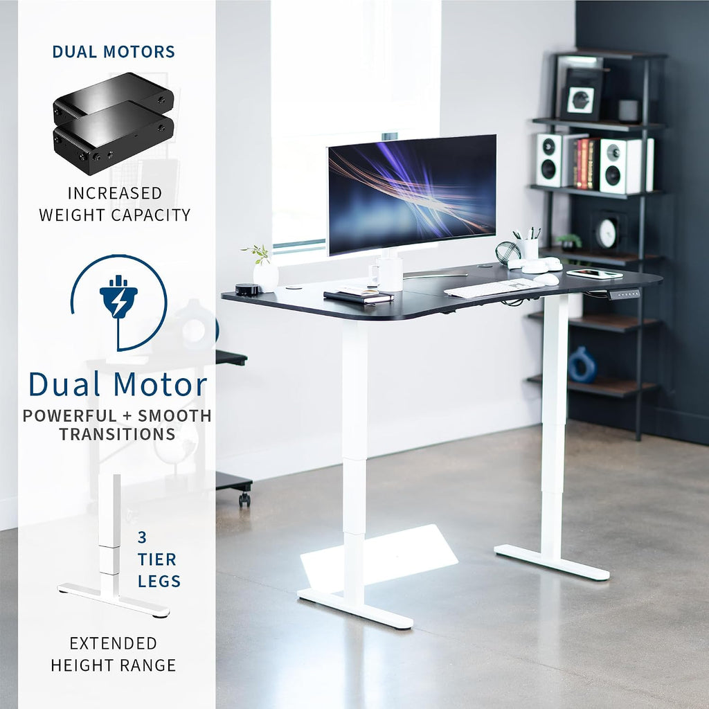 VIVO Electric 63 x 32 in Dual Motor Standing Desk, Memory Height Adjustment, 2B Series, Black Carbon Fiber Top White Frame, DESK-KIT-2W1R