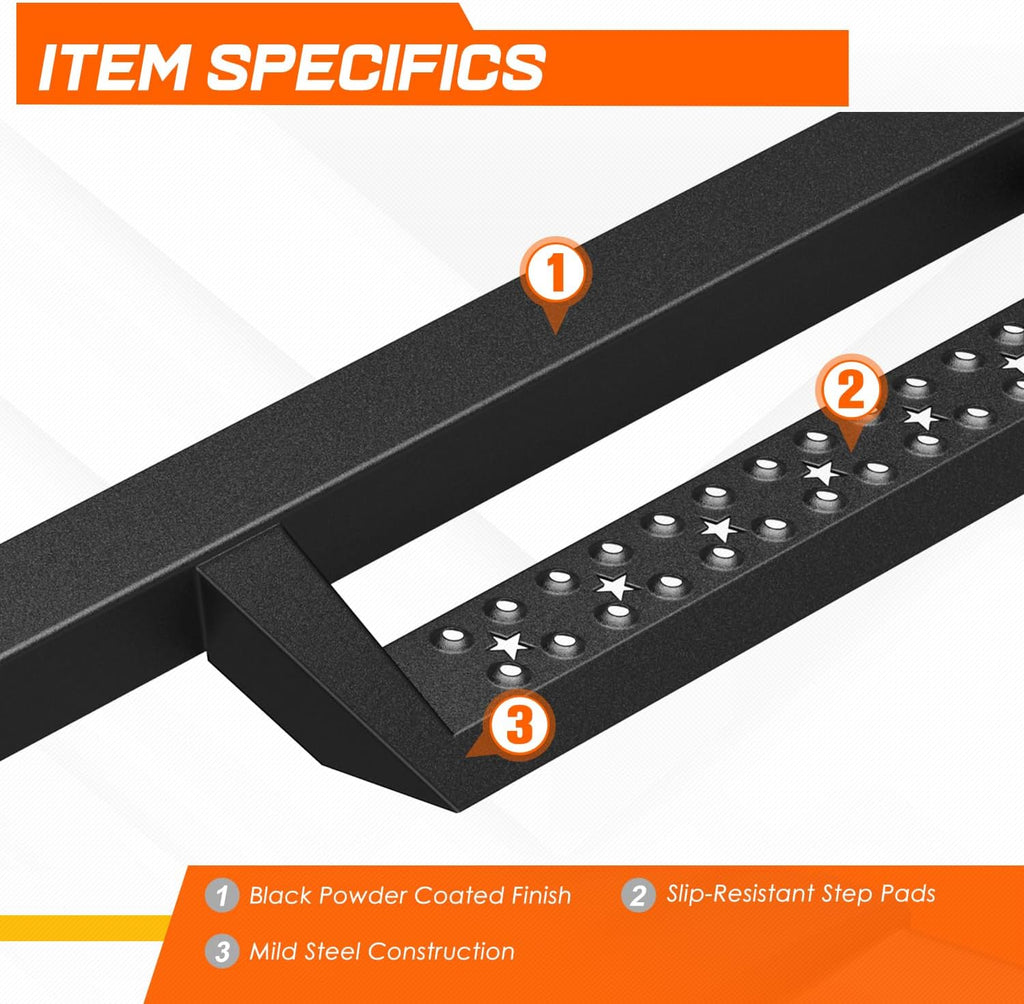 2.75' Black Drop Side Steps Nerf Bars Running Boards Compatible with 07-19 Chevy Silverado/GMC Sierra Crew Cab (Pair)