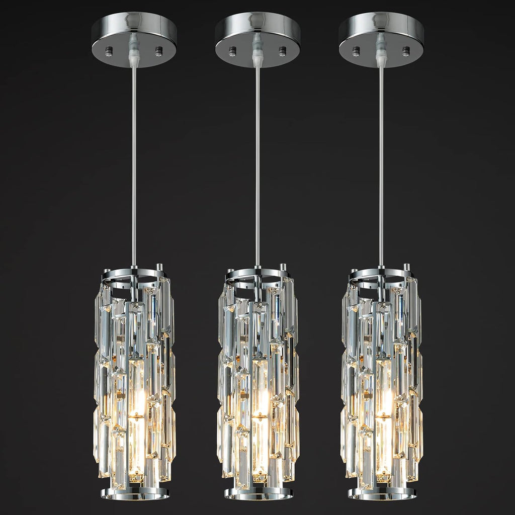 LMQNINE Pendant Lights Modern Chrome Pendant Light Mini Crystal Chandelier Pendant Lighting for Kitchen Island Dinning Room Bedroom Kitchen Sink Lighting (Chrome 3-Pack)
