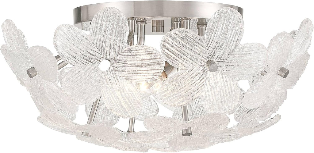 Possini Euro Design Filoli 16' Modern Semi Flush-Mount Ceiling Light Fixture Kitchen Foyer Hallway Flower Unique Silver Brushed Nickel Finish Glass Metal Bedroom Bathroom Entryway Living Room Indoor