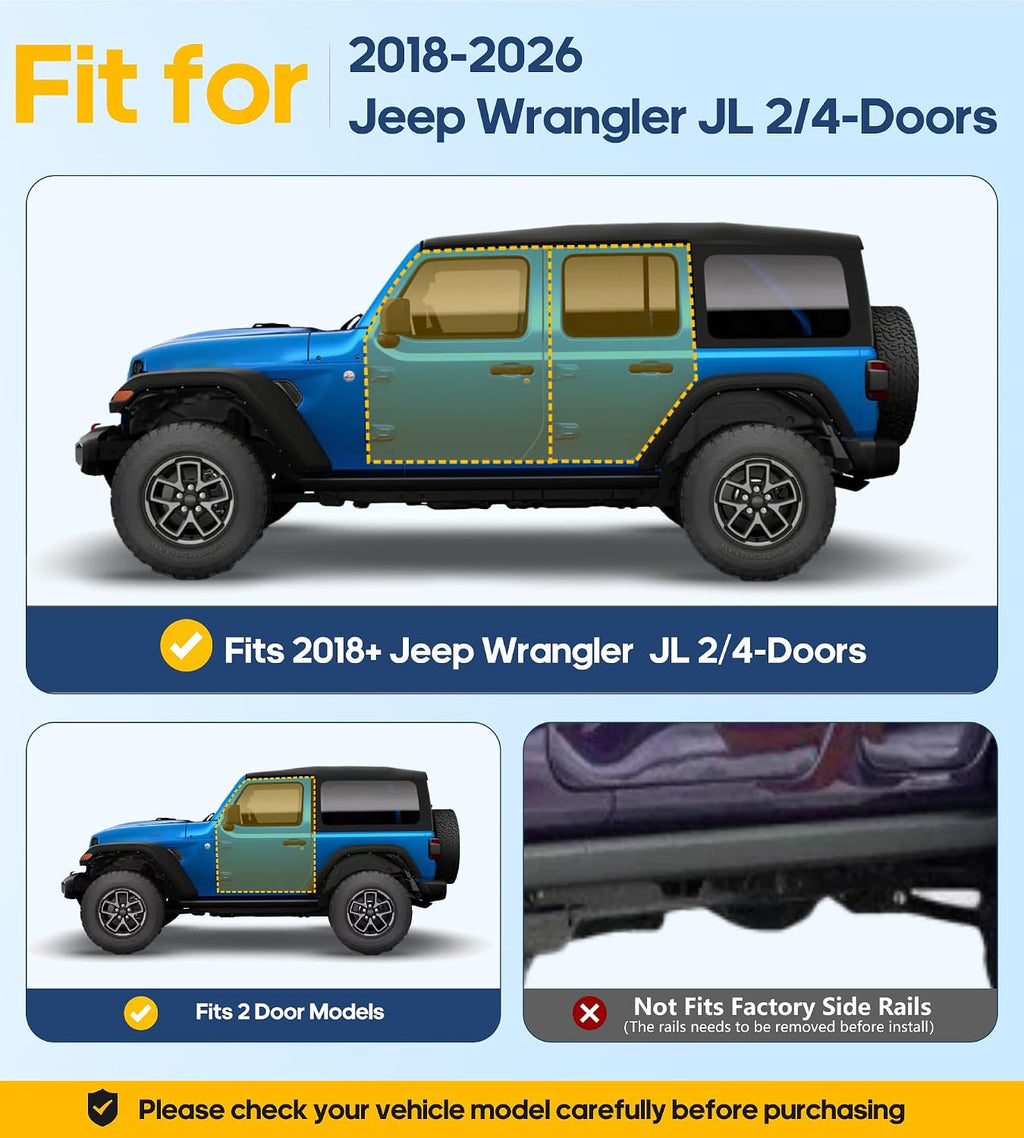 Trumgeta Auxchemic Anti-Rust Running Boards Fit for 2018-2026 Jeep Wrangler JL 2-Dr/4-Dr(NOT for Rock Rails), Scratch Resistant Side Steps, Heavy Duty Carbon Steel, Off-Road Rock Protection