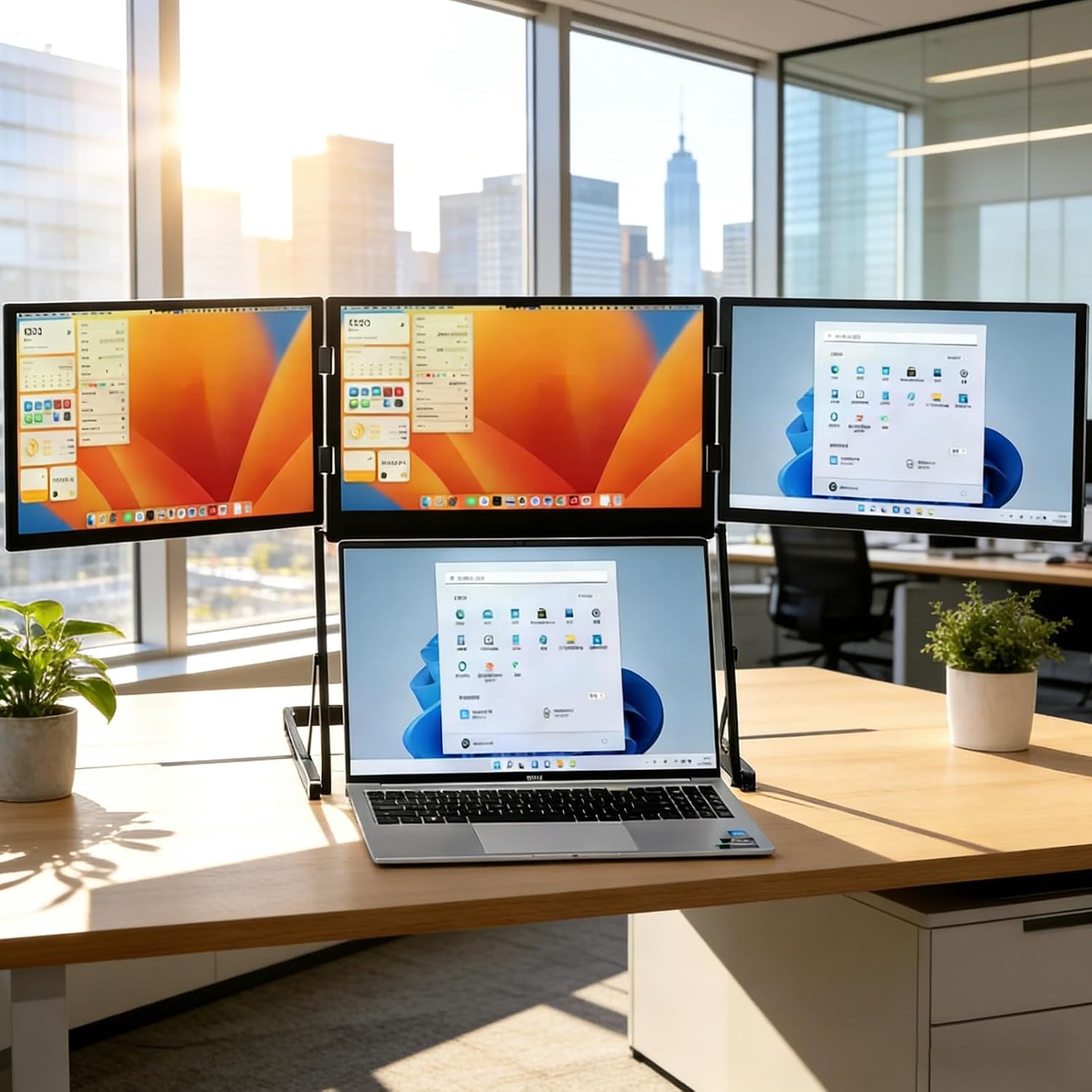 100% sRGB 1080P IPS Laptop Screen Extender Triple Monitor, 15.6' Foldable Portable Display for Laptop, Height Adjustable