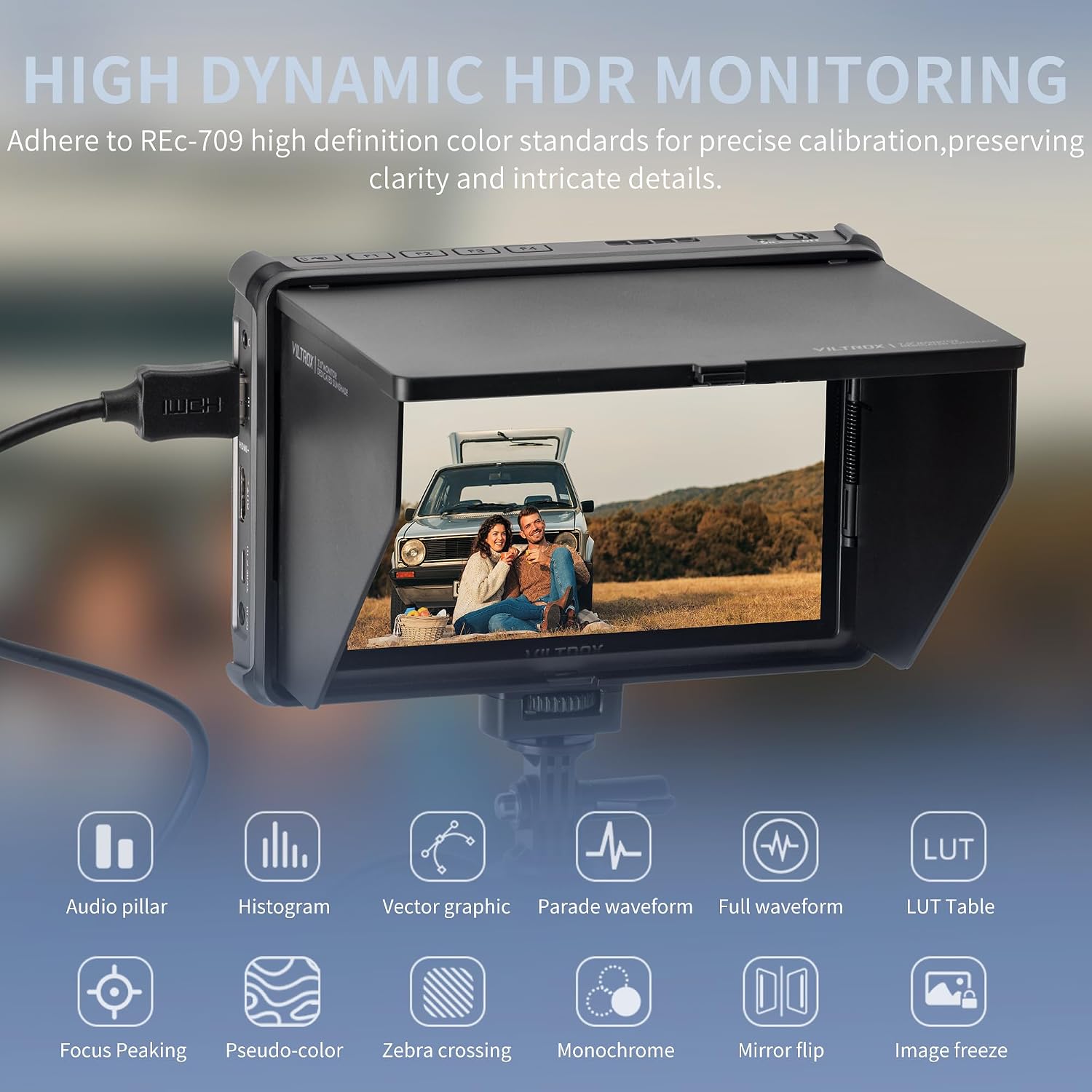 VILTROX 7'' Camera Field Monitor 7 inch Touchscreen Camera Monitor, Full HD 1920x1080 Video Monitoring, 3D Lut, RGB Parade with Sunshade Hood and Battery for Sony Canon Nikon (DC-L1)