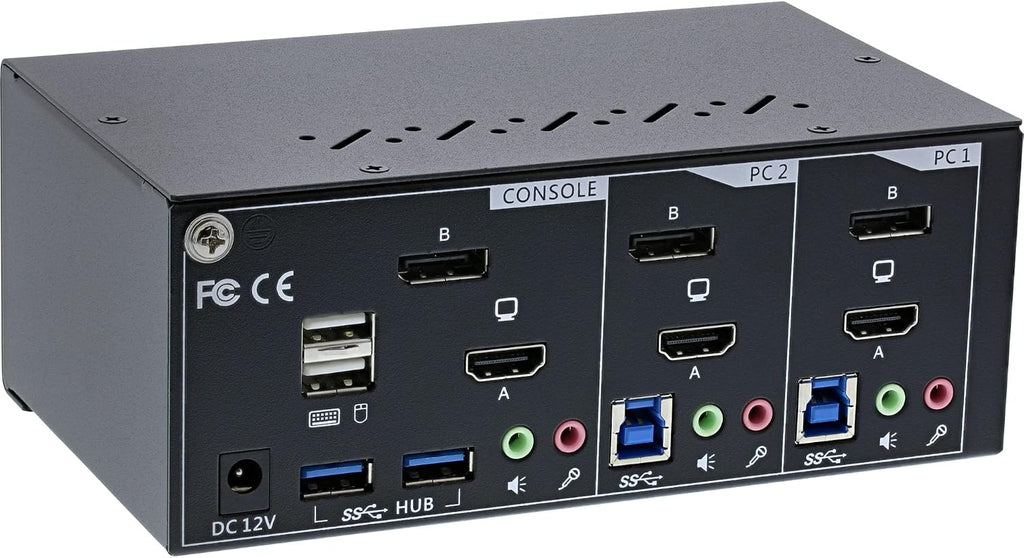 InLine KVM Desktop Switch, 2-Gang Dual Monitor, Displayport + HDMI, 4K, USB 3.0, Audio